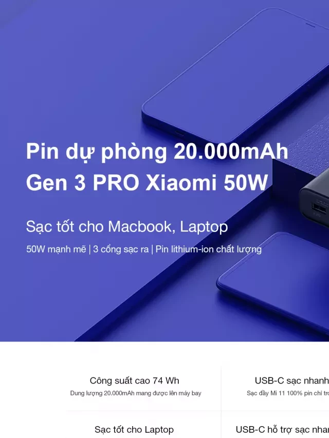    	Pin sạc dự phòng Xiaomi Gen 3 Pro 50w 20000mAh